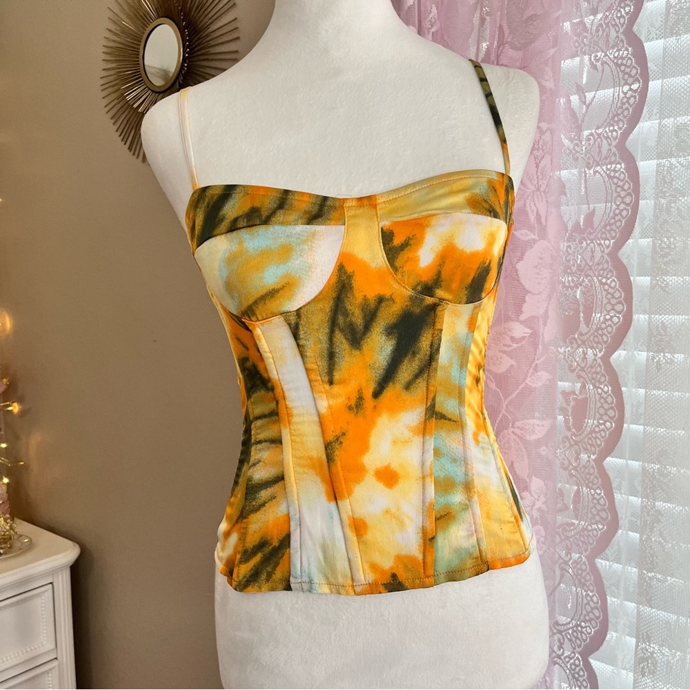 PrettyLittleThing multicoloured tie-dye corset top
